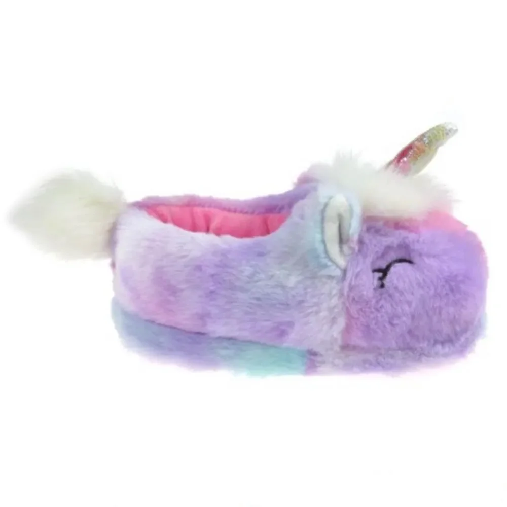NWT Wonder Nation Pink,Lilac,Blue Toddler Girl Plush Unicorn Slippers Ruber Sole